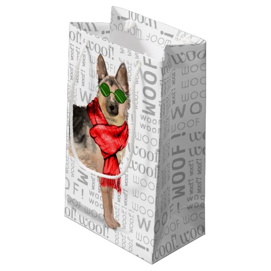 ウーフアートとドイツの羊飼いのクリスマスドッグ スモールペーパーバッグ (裏面アングル)