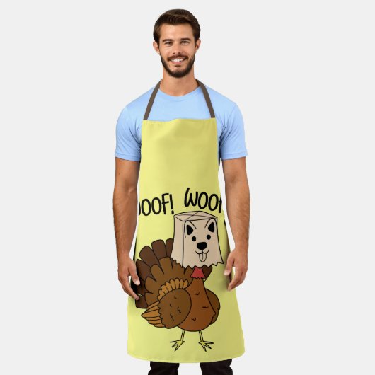 ウーフウォフサンクセおもしろいギビング七面鳥のキッチンエプロン エプロン (着用した状態)