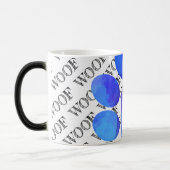 ウーフタイポグラフィブルードッグポープリントペットモダンおもしろい モーフィングマグカップ (左)