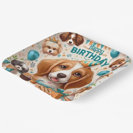 ウーフタスティック犬をテーマにした誕生日パーティー食器 ペーパープレート (傾斜あり)