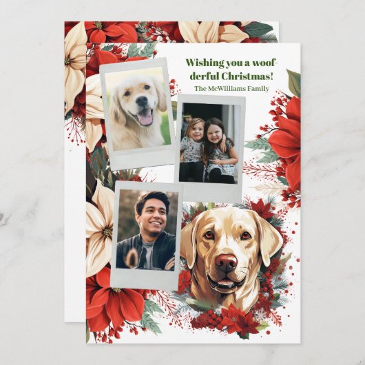 ウーフダーフルラブラドールリトリエバーファミリークリスマス シーズンカード (正面/裏面)