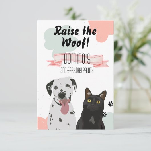 ウーフドッグの誕生日パーティーの招待状を上げる 案内状 (スタンド正面)