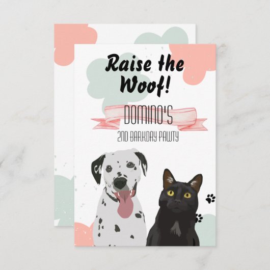 ウーフドッグの誕生日パーティーの招待状を上げる 案内状 (正面/裏面)