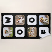 ウーフパーソナライズされたフォトコラージュ愛玩犬 ビーチタオル (正面)