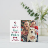 ウーフメリークリスマスかわいいペット犬の写真 ポストカード (スタンド正面)