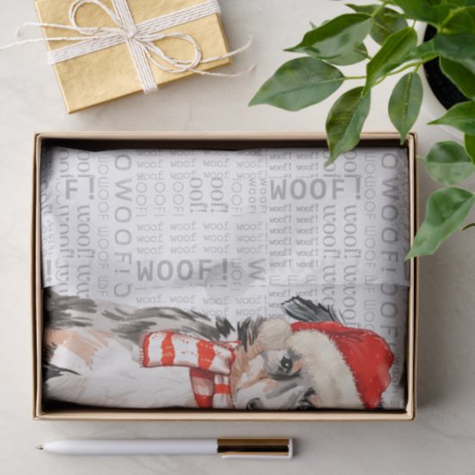 ウーフワードアートとオーストラリアの羊飼いサンタ・ドッグ 薄葉紙 (ギフト)