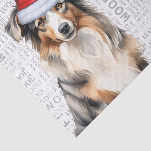 ウーフワードアートとオーストラリアの羊飼いサンタ・ドッグ 薄葉紙 (詳細)