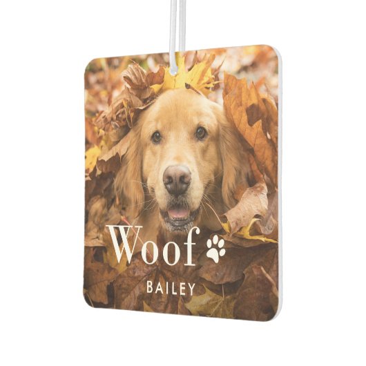 ウーフ |あなたの犬の写真とポープリント カーエアーフレッシュナー (左)