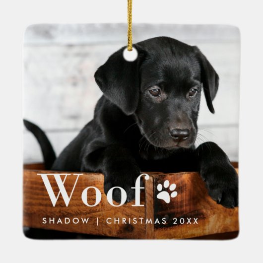 ウーフ |あなたの犬の写真とポープリント セラミックオーナメント (裏面)