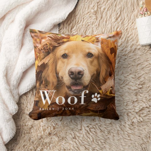 ウーフ |あなたの犬の写真と手の跡 クッション (ブランケット)