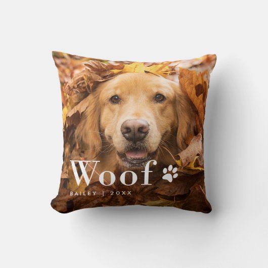 ウーフ |あなたの犬の写真と手の跡 クッション (正面)