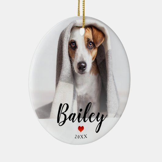 ウーフ |甘い赤いハートと犬の写真と名前 セラミックオーナメント (右)