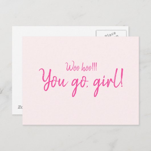 "ウーホー行く、女の子"やる気を起こさせる引用文ホットピンク ポストカード (正面/裏面)