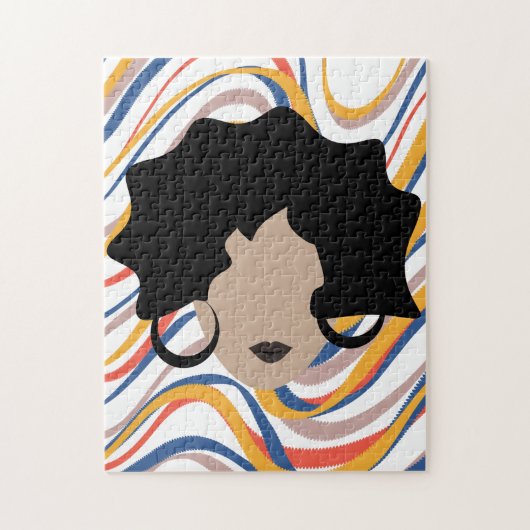 ウーマウェーブブラック美容師美しい顔 ジグソーパズル (縦)