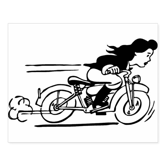 ウーマライディングバイクバイクもしくは自転車に乗る人チックアート ラバースタンプ (インプリント)