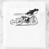 ウーマライディングバイクバイクもしくは自転車に乗る人チックアート 長方形シール (バッグ)