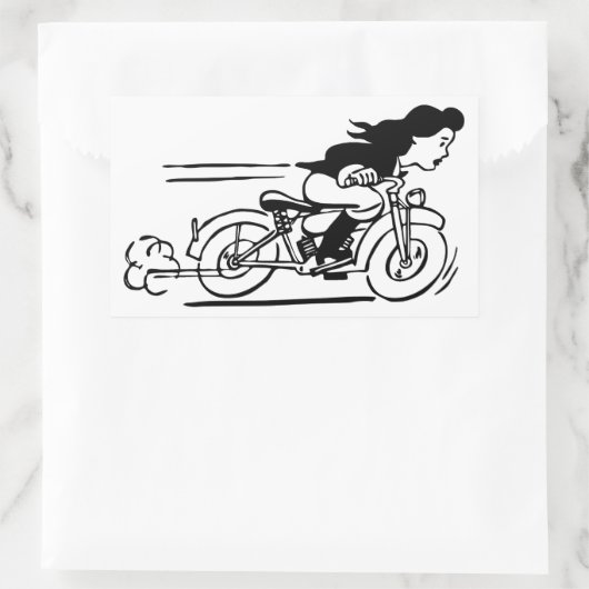 ウーマライディングバイクバイクもしくは自転車に乗る人チックアート 長方形シール (バッグ)