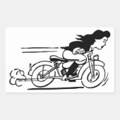 ウーマライディングバイクバイクもしくは自転車に乗る人チックアート 長方形シール (正面)