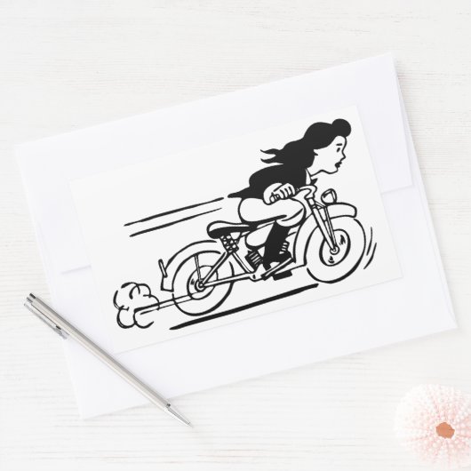 ウーマライディングバイクバイクもしくは自転車に乗る人チックアート 長方形シール (封筒)