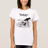 ウーマライディングバイクバイクもしくは自転車に乗る人チックアート Tシャツ (正面)