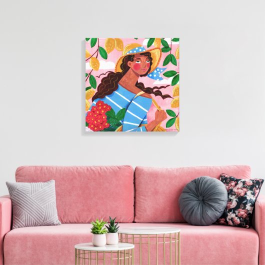 ウーマンイタリアンサマービーチ休暇 キャンバスプリント (インサイチュ (リビング))