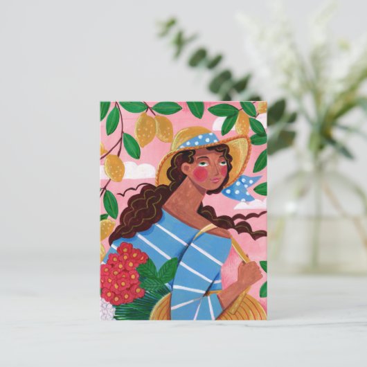 ウーマンイタリアンサマービーチ休暇 ポストカード (スタンド正面)