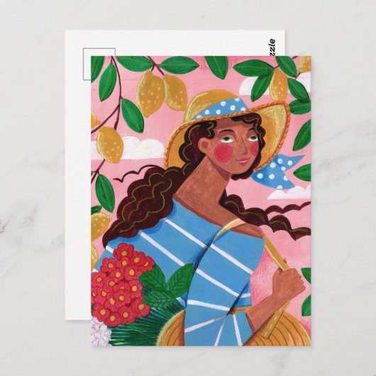 ウーマンイタリアンサマービーチ休暇 ポストカード (正面/裏面)