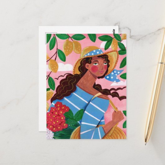 ウーマンイタリアンサマービーチ休暇 ポストカード (正面/裏面インサイチュ)