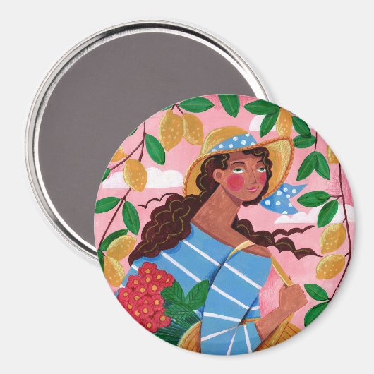 ウーマンイタリアンサマービーチ休暇 マグネット (正面/裏面)