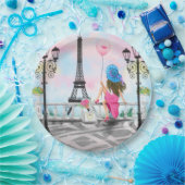 ウーマンインパリ紙プレート-エッフェルタワー ペーパープレート (パーティー)