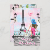 ウーマンインパリ誕生日カードエッフェルタワー (正面/裏面)