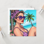 ウーマンインパープル水玉模様ビキニオンビーチ 空白の カード (正面/裏面インサイチュ)