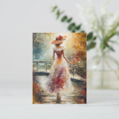 ウーマンウォークインザパークAIファインアート ポストカード (スタンド正面)