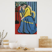 ウーマンオンセルフォンマティススタイル ポスター (キッチン)