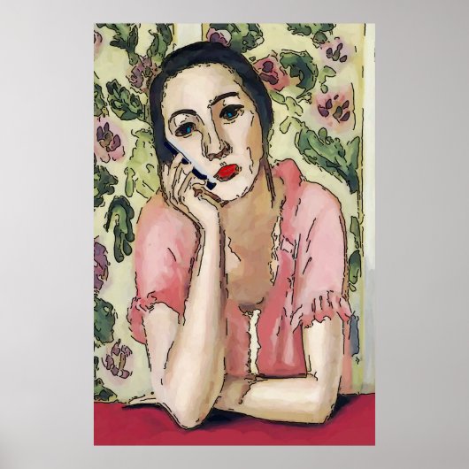 ウーマンオンセルフォン抽象芸術マティススタイル ポスター (正面)