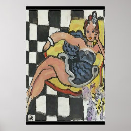 ウーマンオンセルフォン抽象芸術マティススタイル ポスター
