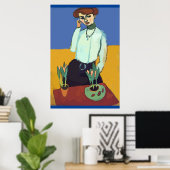 ウーマンオンセルフォン抽象芸術マティススタイル ポスター (ホームオフィス)