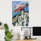 ウーマンオンセルフォン抽象芸術マティススタイル ポスター (ホームオフィス)