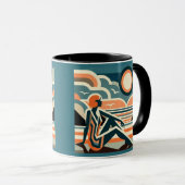 ウーマンオンビーチアットサンセットアールデコデザイン マグカップ (正面右)