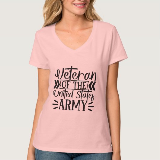 ウーマンズアーミー退役軍人誇りを持った軍隊Vネック Tシャツ (正面)