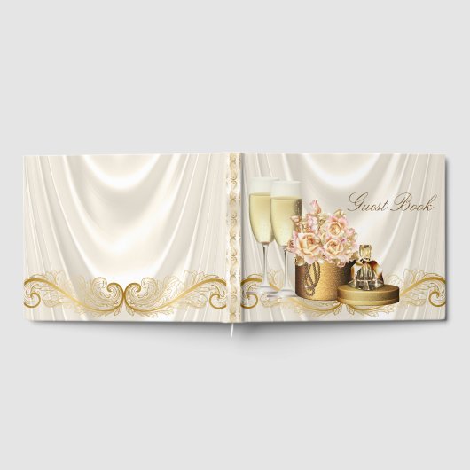 ウーマンズバースデーパーティーゲストブックアイボリー金ゴールド ゲストブック (全面)
