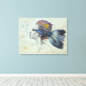 ウーマンフィッシュマーメイドポートレートシュールスケッチアート キャンバスプリント (インサイチュ (ウッドフロア))