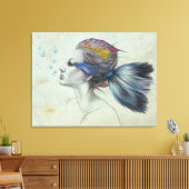 ウーマンフィッシュマーメイドポートレートシュールスケッチアート キャンバスプリント (インサイチュ (リビング))