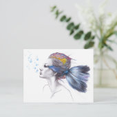 ウーマンフィッシュマーメイドポートレートシュールスケッチアート ポストカード (スタンド正面)
