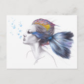 ウーマンフィッシュマーメイドポートレートシュールスケッチアート ポストカード (正面)