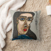 ウーマンブルー顔抽象芸術 クッション (ブランケット)