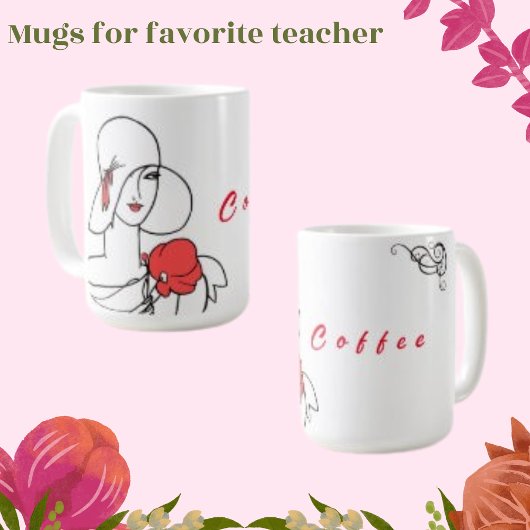 ウーマンラインアートスケッチコーヒー文字 コーヒーマグカップ