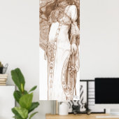 ウーマンレッドクレヨン勉強アルフォンスミュシャアールヌーボー ポスター (ホームオフィス)