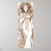 ウーマンレッドクレヨン勉強アルフォンスミュシャアールヌーボー ポスター (正面)