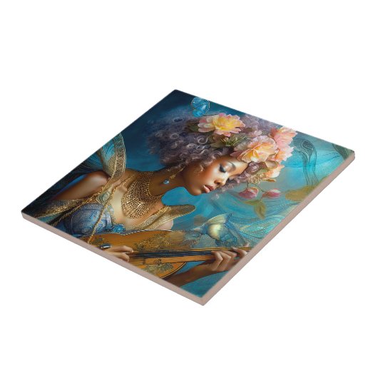 ウーマン遊ズルテアフリカ系アメリカファンタジーアート タイル (側面)